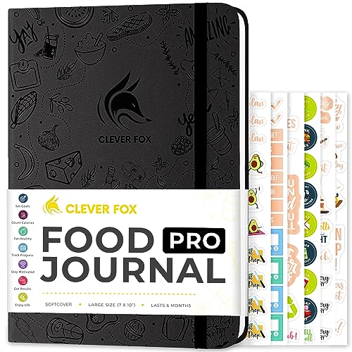 Clever Fox Food Journal Pro – Diet & Wellness Planner for Women & Men – Weight Loss Diary with Calorie Tracker – Food Log for Tracking Meals, Exercise & Weightloss - Undated, 7" x 10" Black